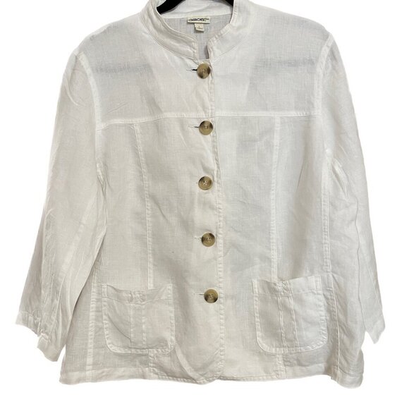 Vintage Cherokee White 100% Linen Button Up Blouse Size Large - Picture 1 of 11